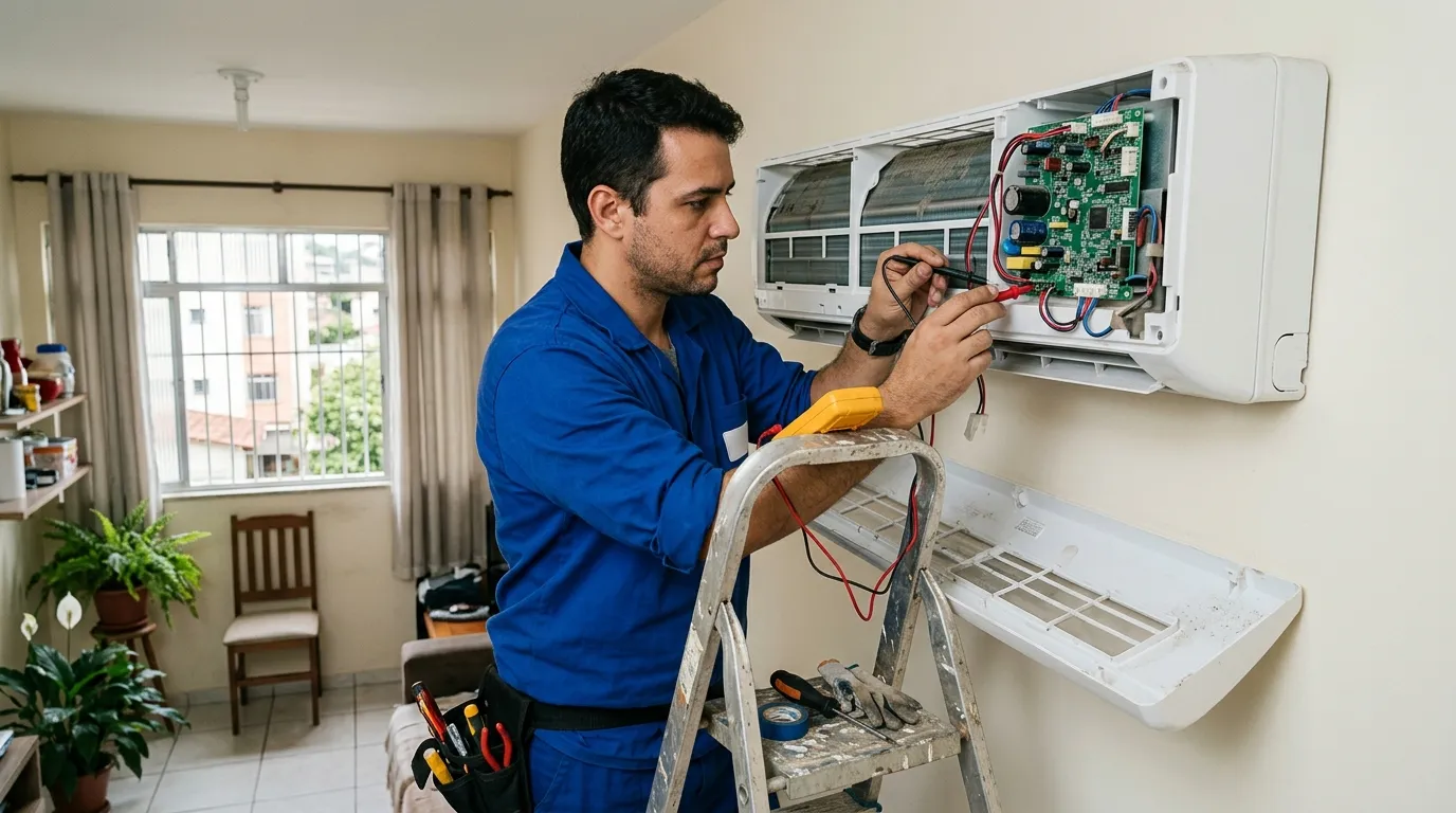 Técnico realizando conserto de ar condicionado em Belém